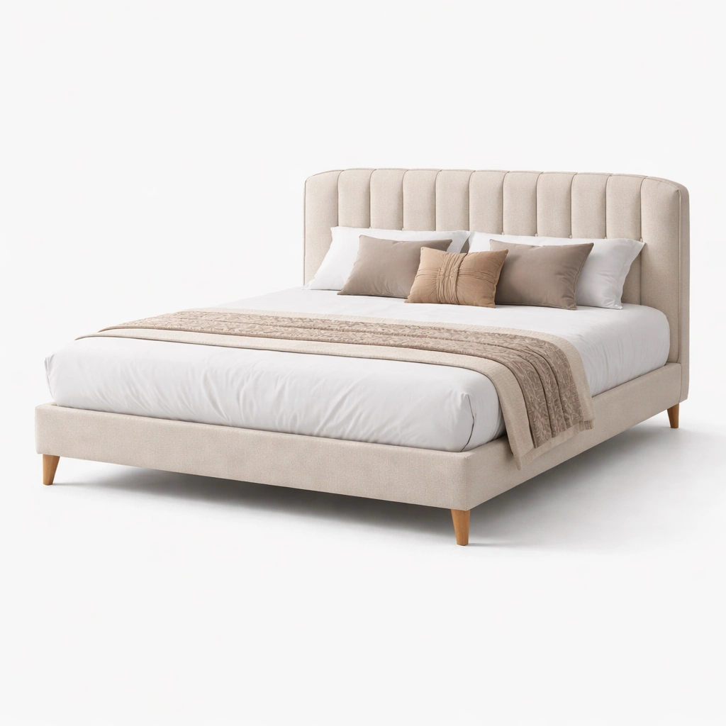 Cama tapizada con cabecero acolchado y estructura de madera resistente-livaroe